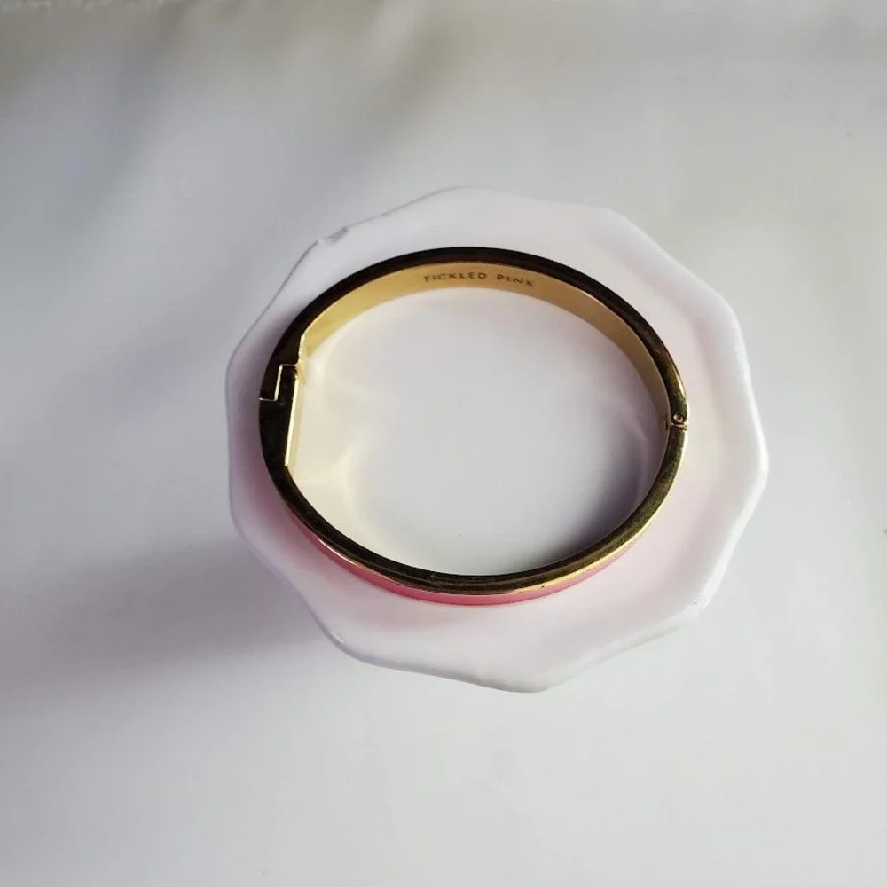 Kate Spade New York Tickled Pink Enamel Bangle Hinge Bracelet Gold Tone 6.5" - Picture 5 of 9